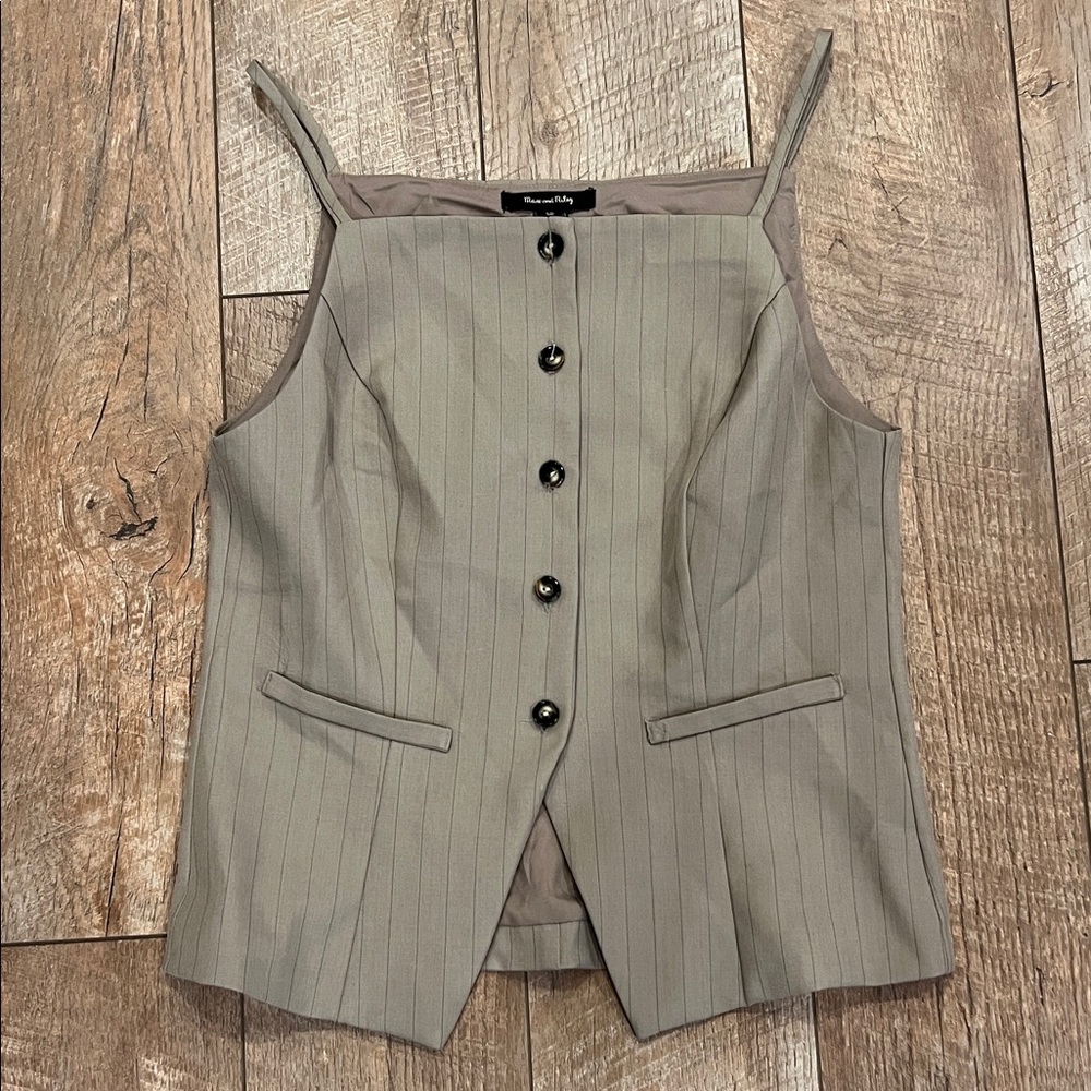 Sleeveless Pinstripe Button Front Vest Top - Brown Taupe